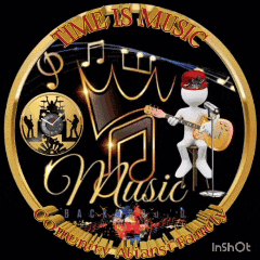 a logo that says time is music with a man holding a guitar