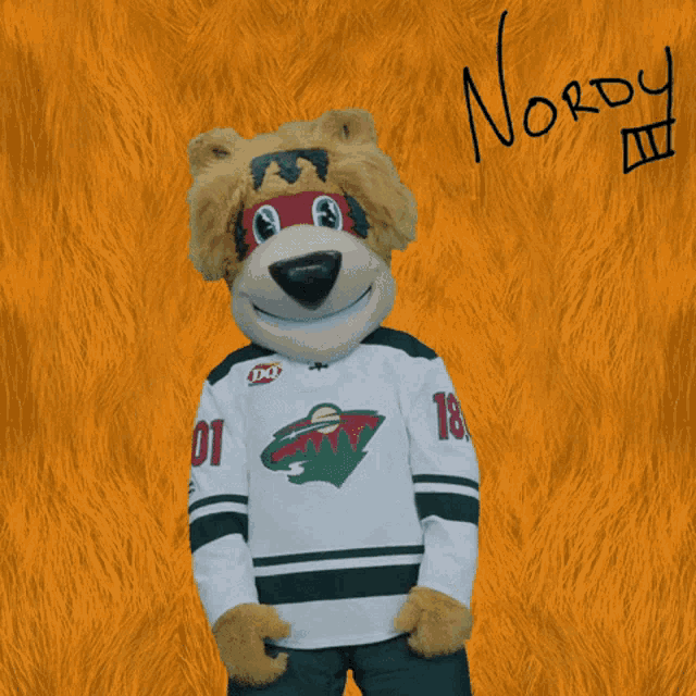 a mascot wearing a jersey with the number 18