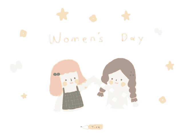 two girls holding hands with the words women 's day written above them