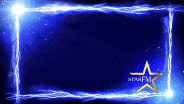 a blue lightning frame with a gold star that says star fm