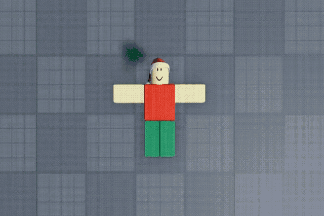 a roblox character wearing a santa hat is flying through the air