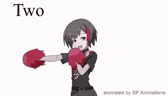 a cartoon of a girl wearing boxing gloves with the words two six four eight written on the bottom