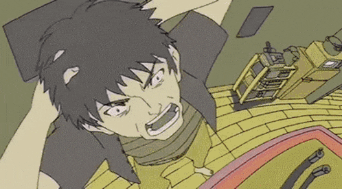 a cartoon of a man screaming and holding his head .