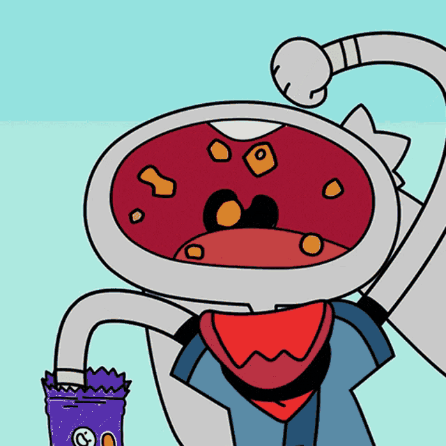 a cartoon character is holding a bag of candy