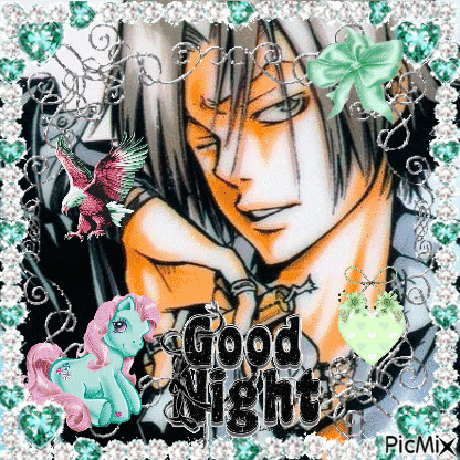 a picture of a man with a pony and a bird with the words `` good night '' .