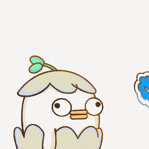 a cartoon of a bird with a blue check mark on its head