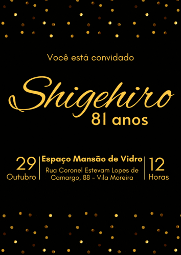 a black and gold invitation for shigehiro 's 81st birthday