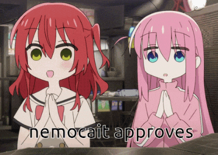 two anime girls praying with the words nemocat approves written below them