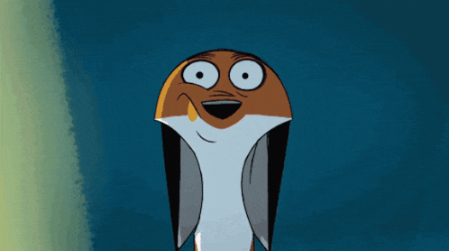 a cartoon drawing of a bird with a surprised face