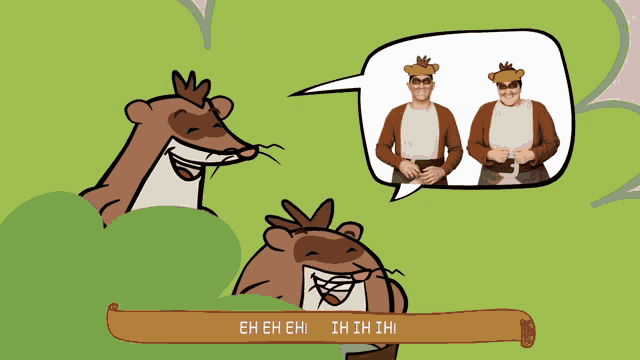 a cartoon of a otter with a speech bubble saying eh eh eh ii ii