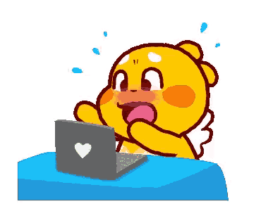 a cartoon character is sitting at a table with a laptop .