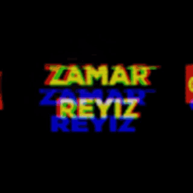 a colorful sign that says zamar on it in a dark room