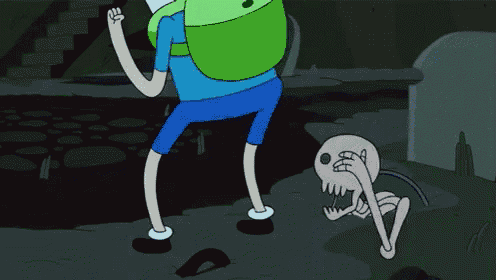 a cartoon character with a surprised look on his face is standing in a cemetery
