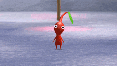 a cartoon character with a green leaf on its head