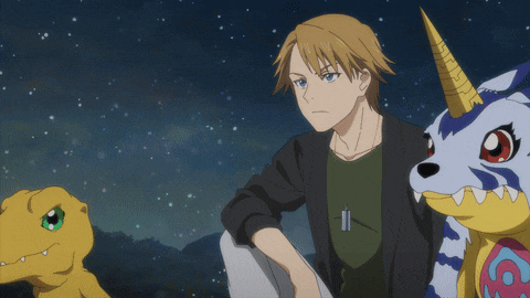 a group of anime characters including a boy and a dog
