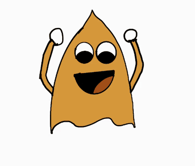 a cartoon drawing of a leaf with arms and legs and a smiling face