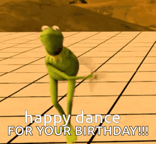kermit the frog is dancing with the words happy dance for your birthday on the bottom