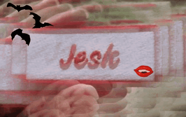 a sign that says jest with bats and a red lip