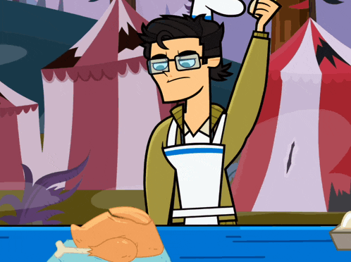 a cartoon of a man wearing an apron and a chef hat