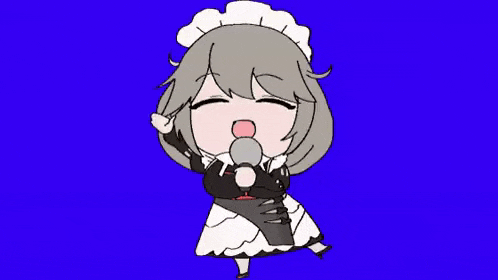 a cartoon maid is singing into a microphone .