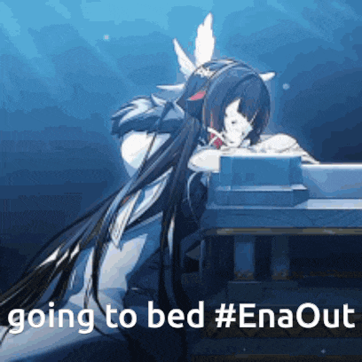 a girl with long hair is laying on a piano with the words going to bed #enaout written below her .