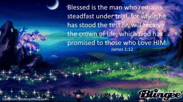 a bible verse from james 1:12 is displayed