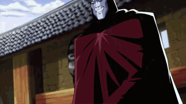 a cartoon character with a red cape and a hood
