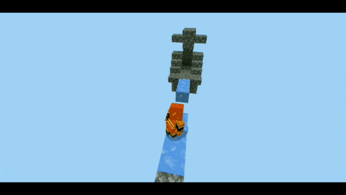 a minecraft character is walking along a waterfall