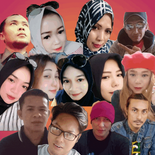 a group of people posing for a picture including a man wearing glasses and a woman wearing a pink hat
