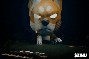 a cartoon dog is sitting at a poker table with a cigarette in its mouth and the word $zinu on the bottom