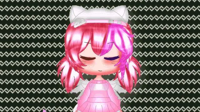 a girl with pink hair and a cat ear headband