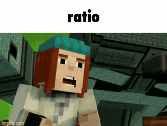 a minecraft character with red hair and a blue hat is looking at something .