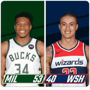 two basketball players from the bucks and wizards are standing next to each other