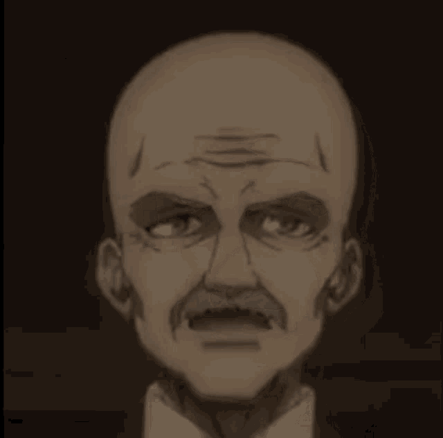 a close up of a bald man 's face