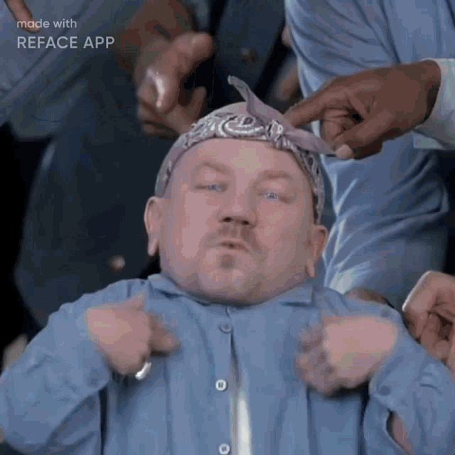 a man with a bandana on his head is being made with the reface app