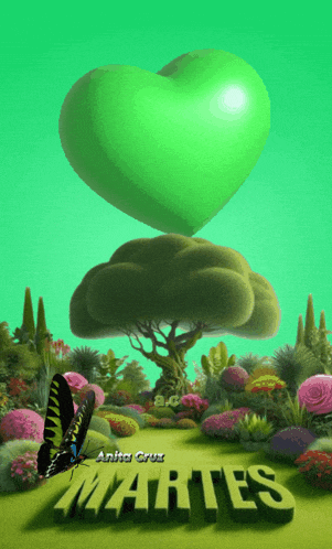 a green heart is above a tree and the word martes
