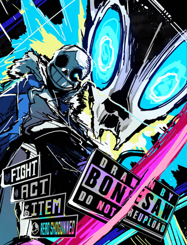 a poster with a skull and a sign that says " fight act item "