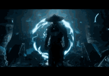 a man in a cowboy hat is standing in front of a glowing circle