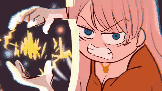 a cartoon drawing of a girl holding a shield with the words " i 'm angry " on it