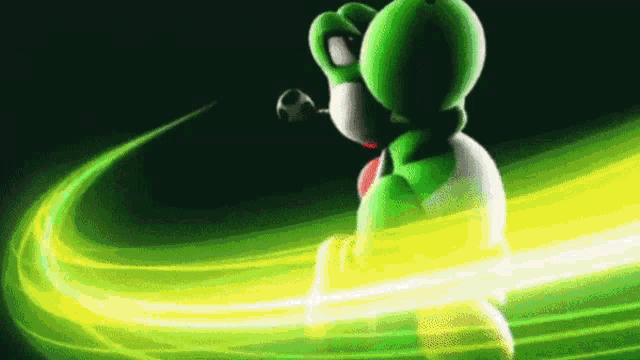a video game character named yoshi is standing in front of a green light