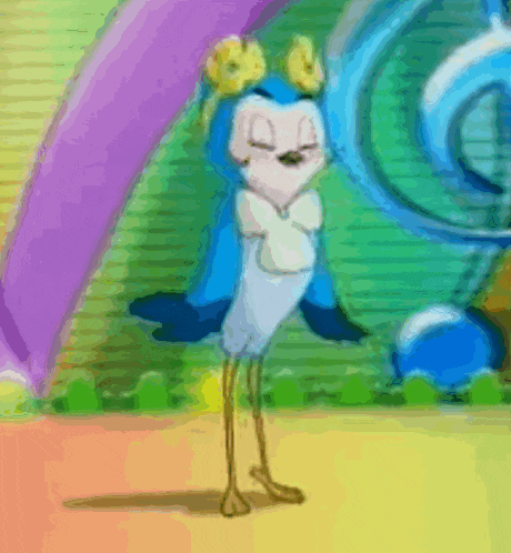 a cartoon penguin with a flower on its head