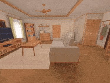 a monster is coming out of a doorway in a room