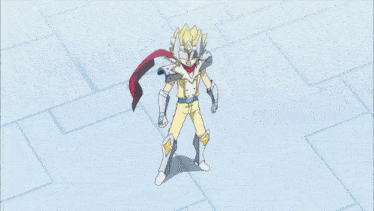 a cartoon character is running through a field of crystals