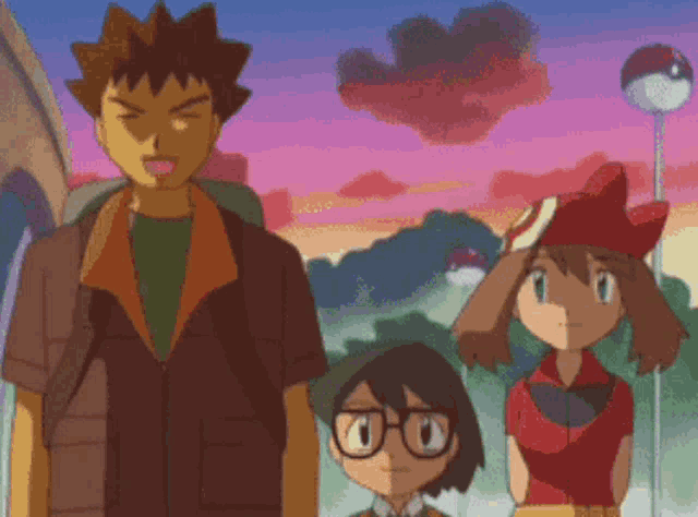 a man and two girls are standing next to each other in a pixelated cartoon