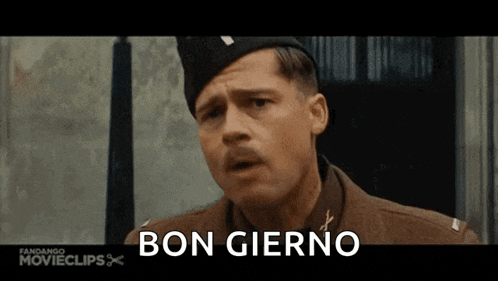a man in a military uniform says bon gierno in a movie clip