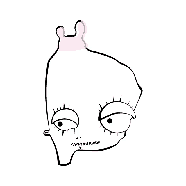 a black and white drawing of a cartoon character