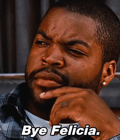 a man with a beard says bye felicia on his face