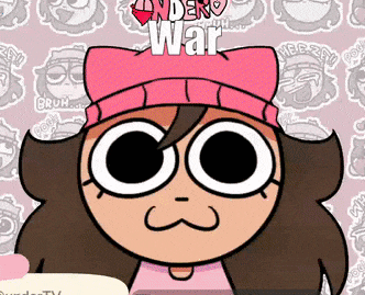 a cartoon girl wearing a pink hat that says ' andero war ' on it