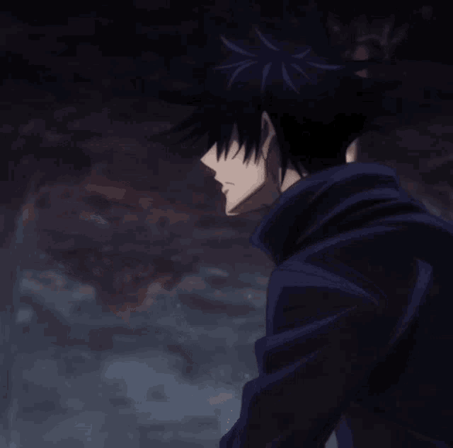 a black haired anime character with a hooded jacket is making a hand gesture