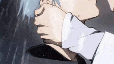 a close up of a person 's face with a white shirt and tie